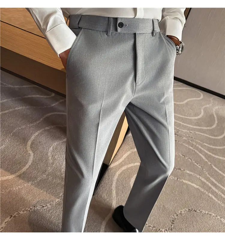 Pantaloni Da Uomo 2026 Primavera Slim Fit Eleganti Elasticizzati Tinta Unita Business Casual Pantaloni Da Ufficio