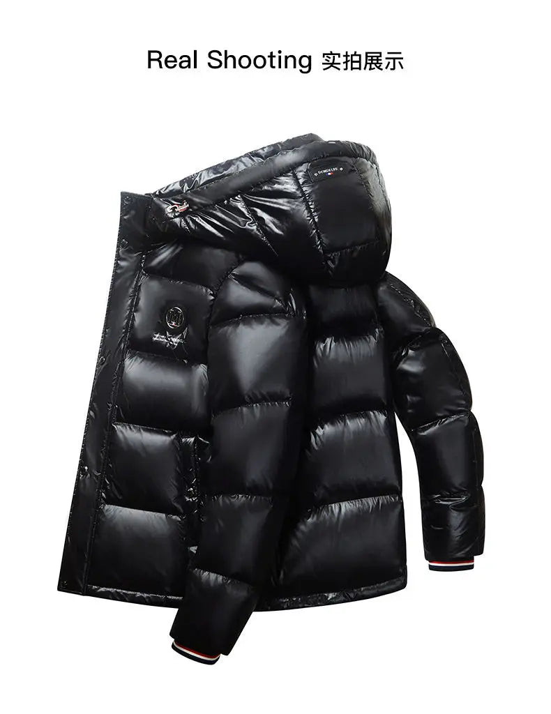 Piumino Da Uomo 2025 Inverno Con Cappuccio E Cerniera D Anatra Bianco Caldo Alla Moda Da Esterno Casual