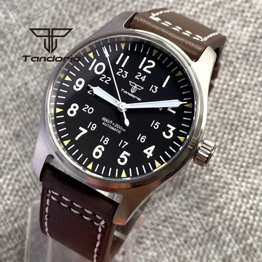 Tandorio 39mm 20BAR Dive Pilot Orologio automatico da uomo in acciaio NH35 Miyota 8215 PT5000 Orologio da polso meccanico con zaffiro AR Verde Lume