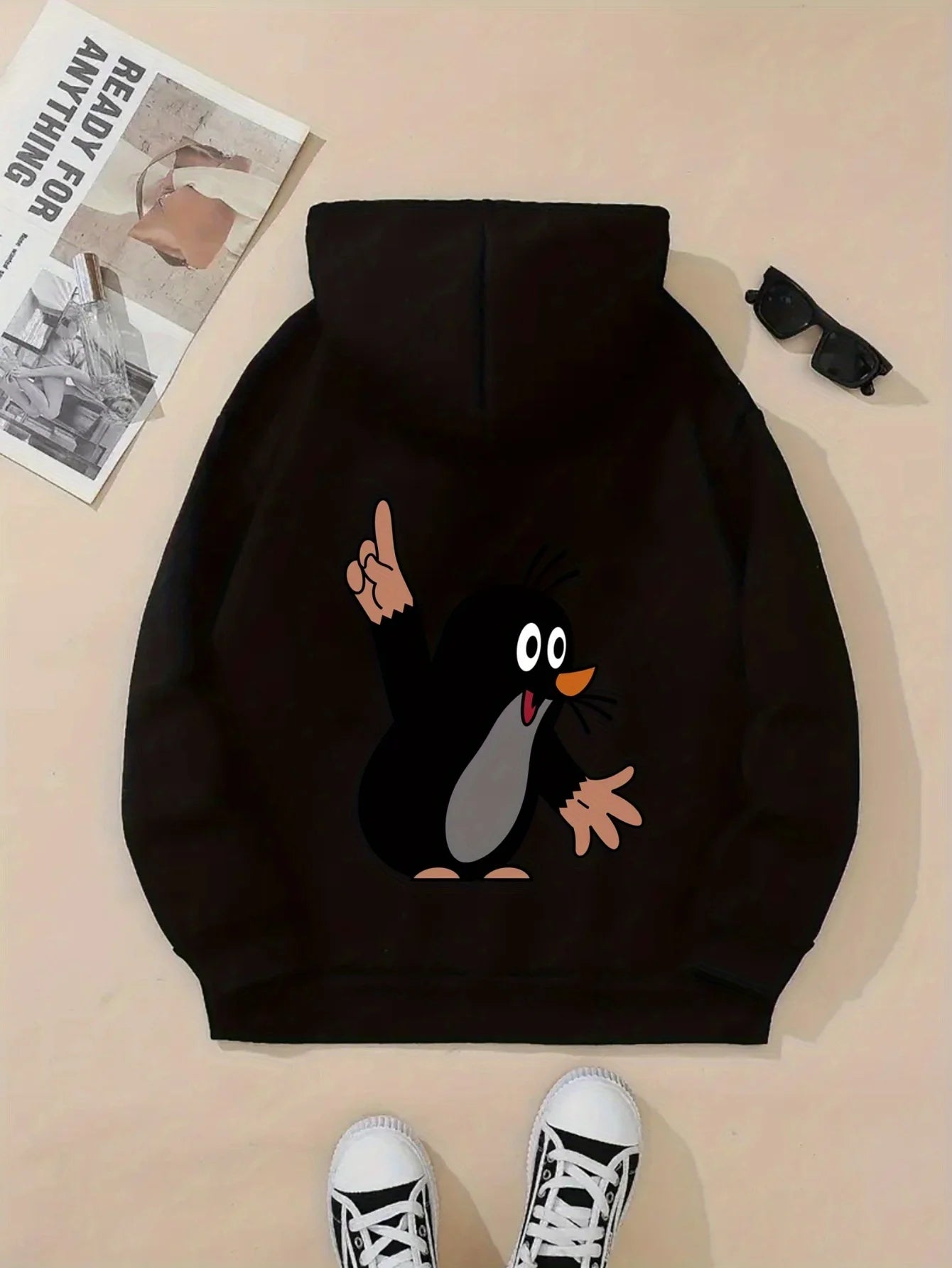 Felpa Donna Autunno Inverno Calda Ampia Casuale Con Cappuccio Maniche Lunghe In Pelle Scamosciata Stampata