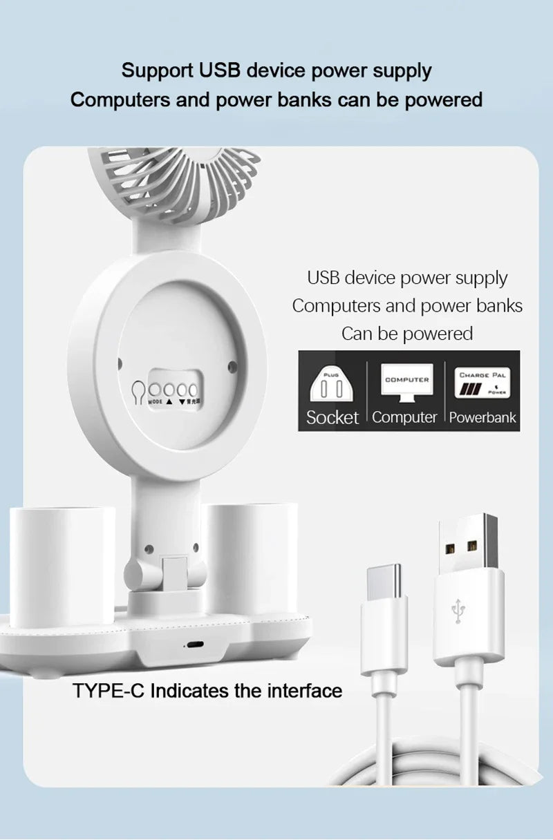Lampada Da Tavolo Led Con Ventilatore Orologio Ricaricabile Luminosità Regolabile Per Studio Scrivania