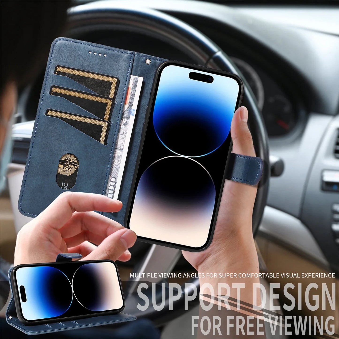 Custodia In Pelle Flip Portafoglio Per iPhone 11 12 13 14 15 16 17 Pro Max Mini Air Con Slot Per Schede E Supporto