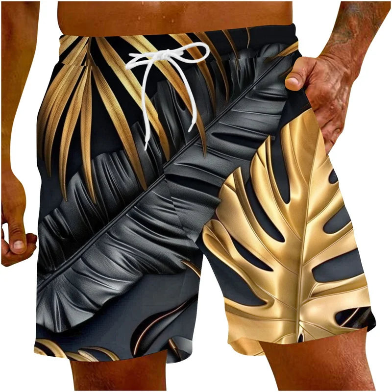 Pantaloncini Da Spiaggia Da Uomo Con Grafica Palma Tropicale E Piante In 3D Surf Hawaii Oversize