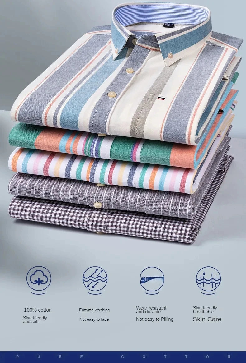 Camicia Da Uomo In Cotone Oxford A Quadri Maniche Lunghe Vestibilità Regolare Con Tasca Frontale