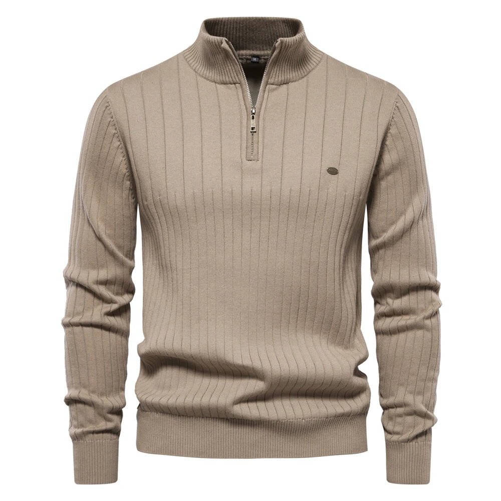 Maglione Uomo Cotone Con Cerniera Autunno Inverno Colletto Coreano Alta Qualità Caldo