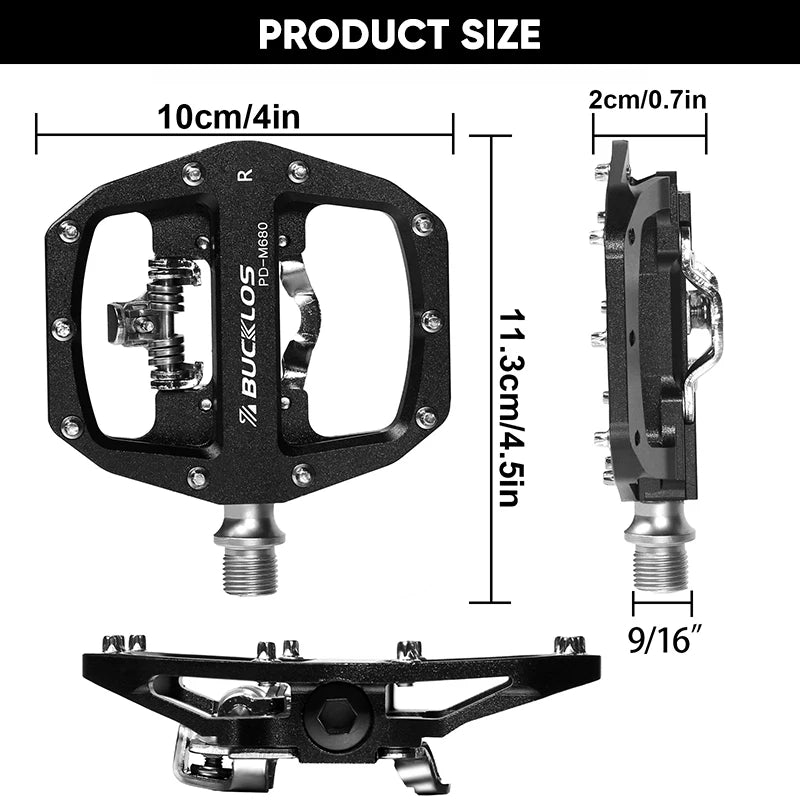 Bucklos Pedali MTB Piatto Piattaforma in Lega di Alluminio con Sistema SPD Integrato Compatibile Mountain Bike