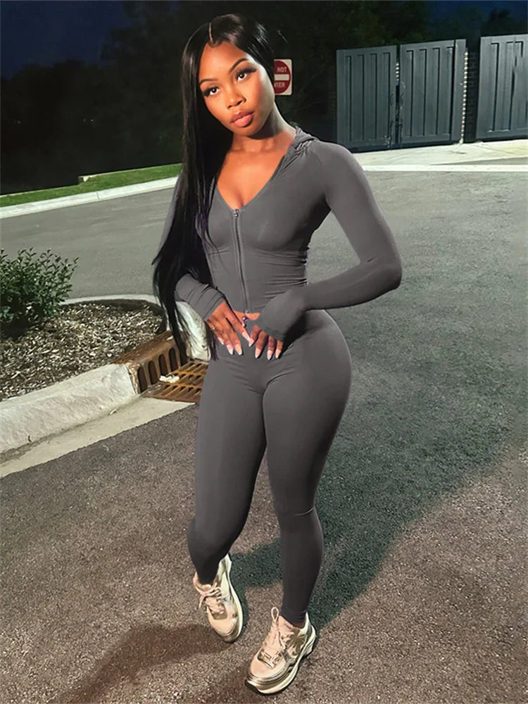 Nibber Sportivo Casual Tuta 2 Pezzi Donna Con Cappuccio Zip Crop Top E Leggings Fitness Morbide Stretch Streetwear