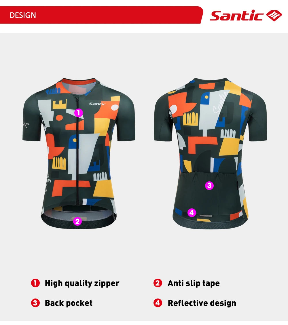 Santic Maglia Da Ciclismo Uomo Estate A Maniche Corte Asciugatura Rapida Tessuto Poliestere Spandex