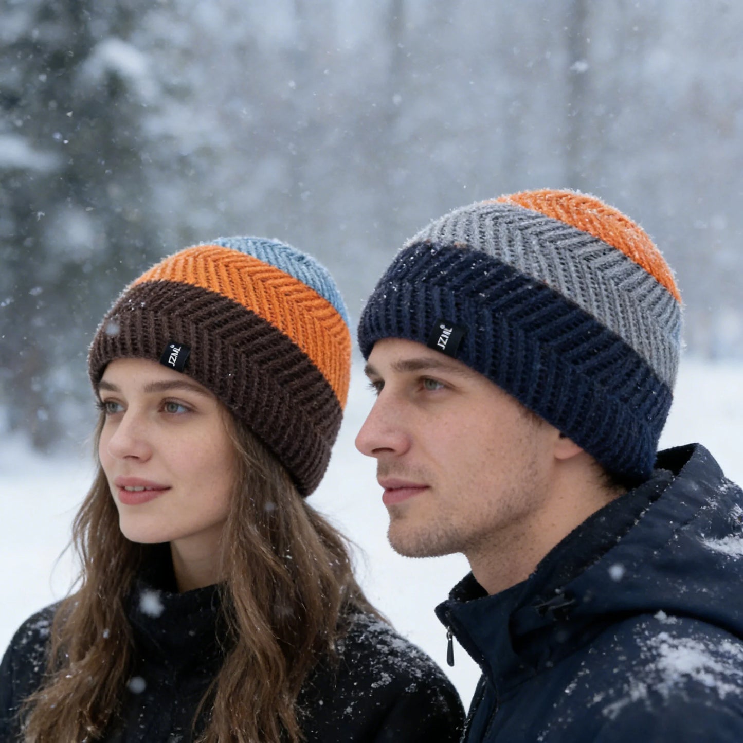 Cappello Cuffia Unisex Con Etichetta JZML Berretto Casual A Strisce Colorate Lavorato A Maglia Invernale