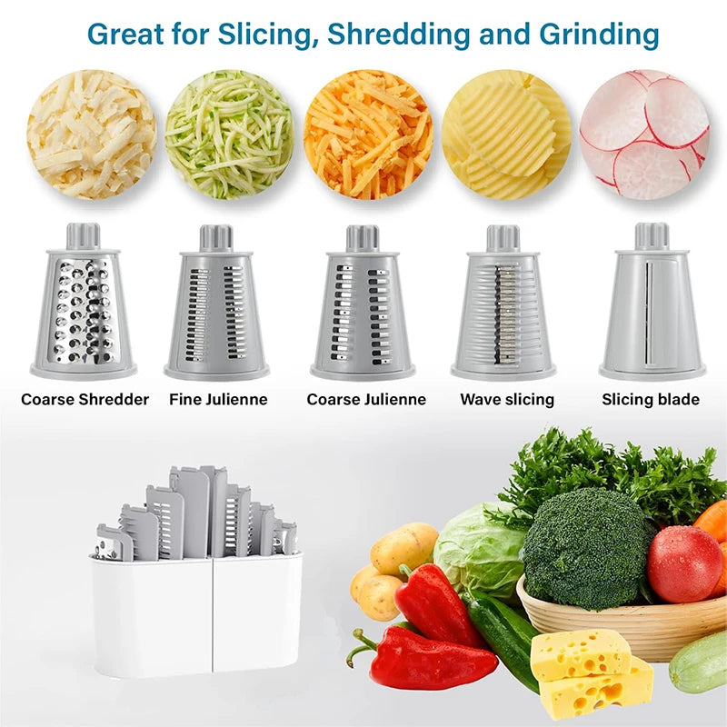 LMETJMA 5 In 1 Grattugia Rotante Per Formaggio Verdura Mandolino Julienne Affettatrice Waffle Cutter Noci Chopper JT247