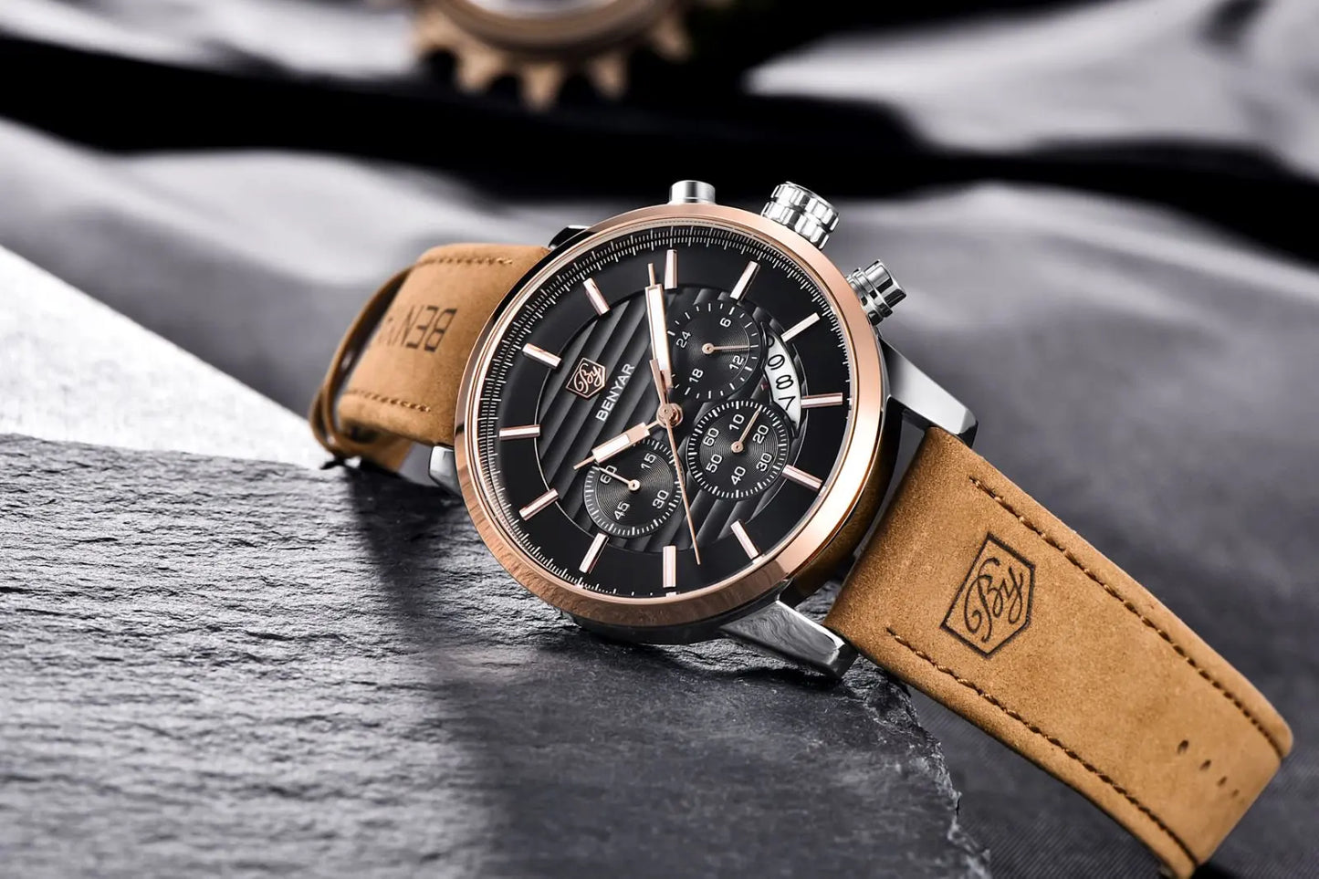 Orologio Da Uomo BENYAR Al Quarzo In Pelle Impermeabile Multifunzione Cronografo calendario Resistente Agli Urti
