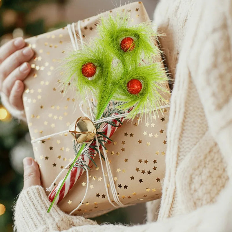 Erba Di Pampa Artificiale Con Palla Glitterata Rossa Per Decorazioni Natalizie Albero Di Natale E Matrimonio