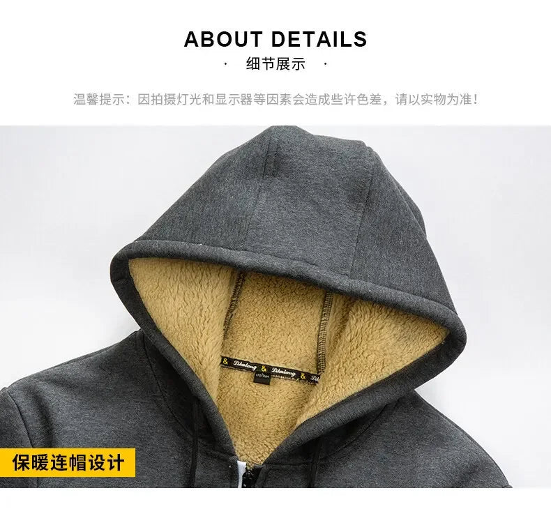 Felpa con Cappuccio Calda da Uomo con Fodera in Pile di Agnello Spessa Zip Antivento Abbigliamento Sportivo Casual