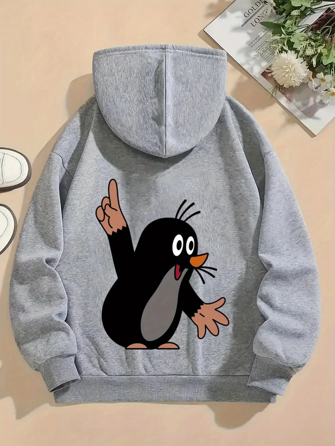 Felpa Donna Autunno Inverno Calda Ampia Casuale Con Cappuccio Maniche Lunghe In Pelle Scamosciata Stampata
