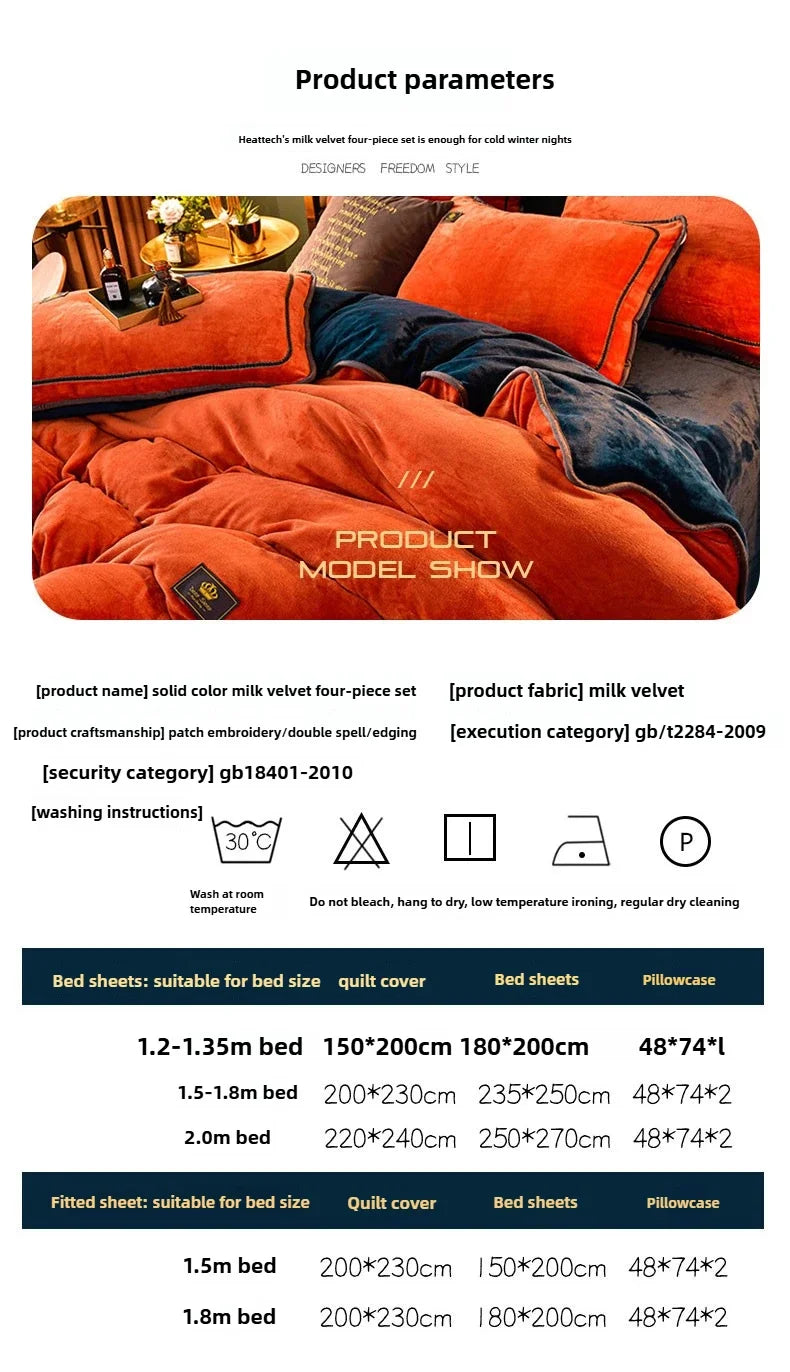 Set Di Biancheria Da Letto In Pile Di Latte Ultra Spesso Queen Size Copripiumino Invernale Caldo Di Fascia Alta