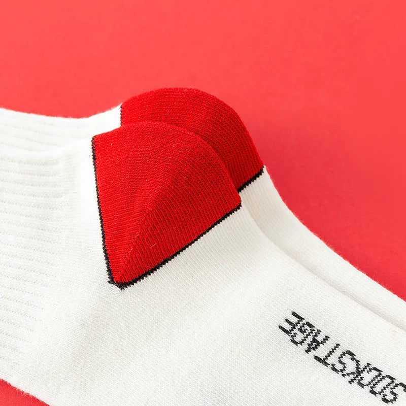 Calzini Unisex In Cotone Casual Per Skateboard Da Strada Neri E Rossi Con Cucitura Rinforzata