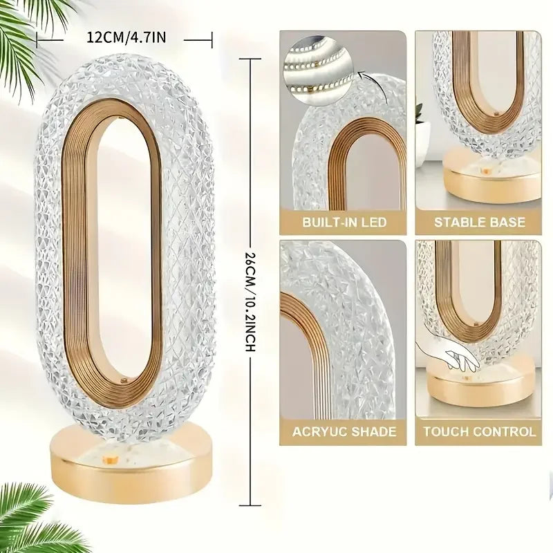 Lampada Da Tavolo Ovale Lusso Cristallo Con Ricarica Usb Per Ufficio Decorativa Notturna Da Comodino Bedro