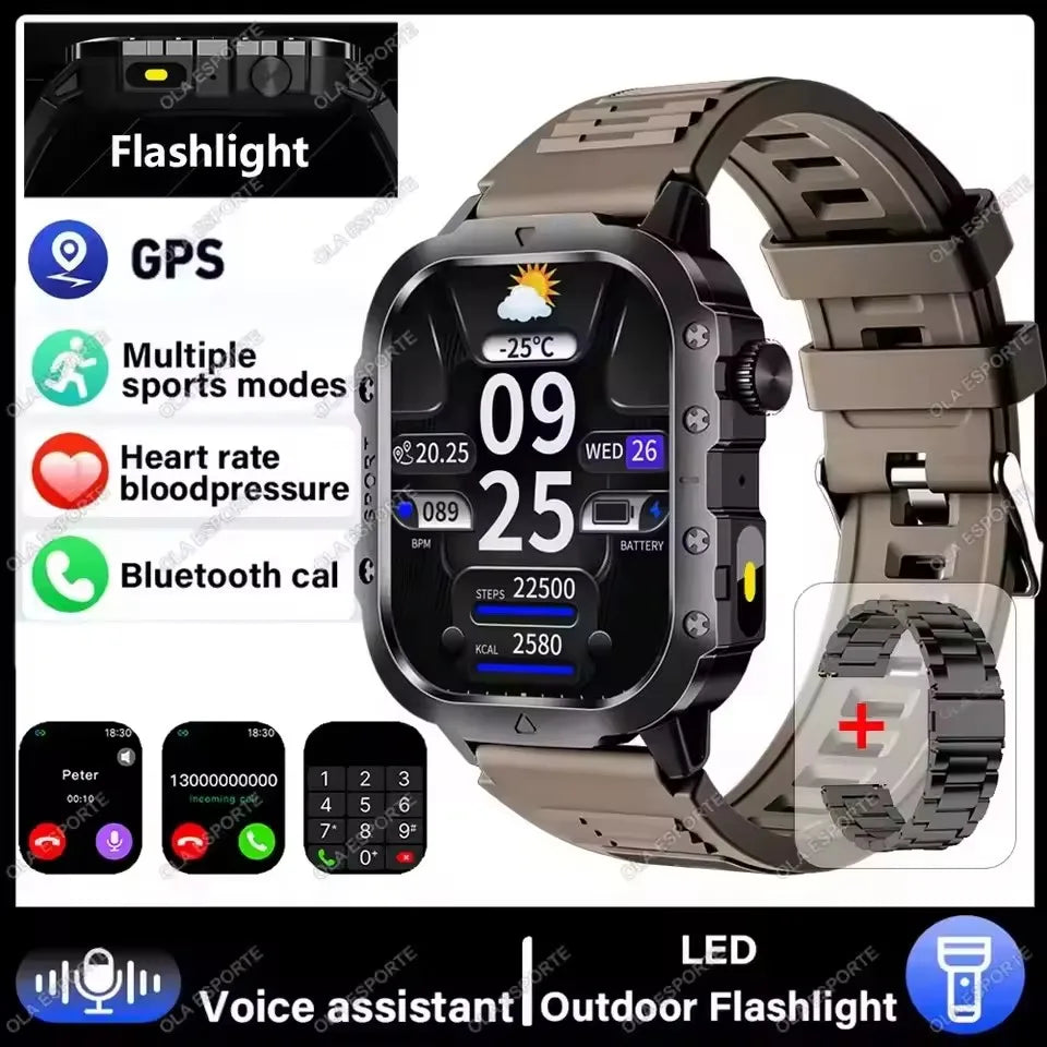 Smartwatch Militare Robusto 2026 Con GPS Chiamate Bluetooth Monitoraggio Salute Fitness Impermeabile 5ATM Per Uomo HW12
