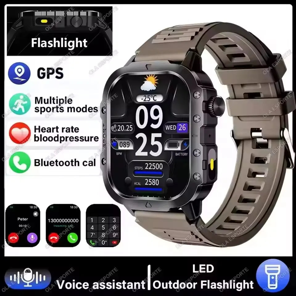 Smartwatch Militare Robusto 2026 Con GPS Chiamate Bluetooth Monitoraggio Salute Fitness Impermeabile 5ATM Per Uomo HW12