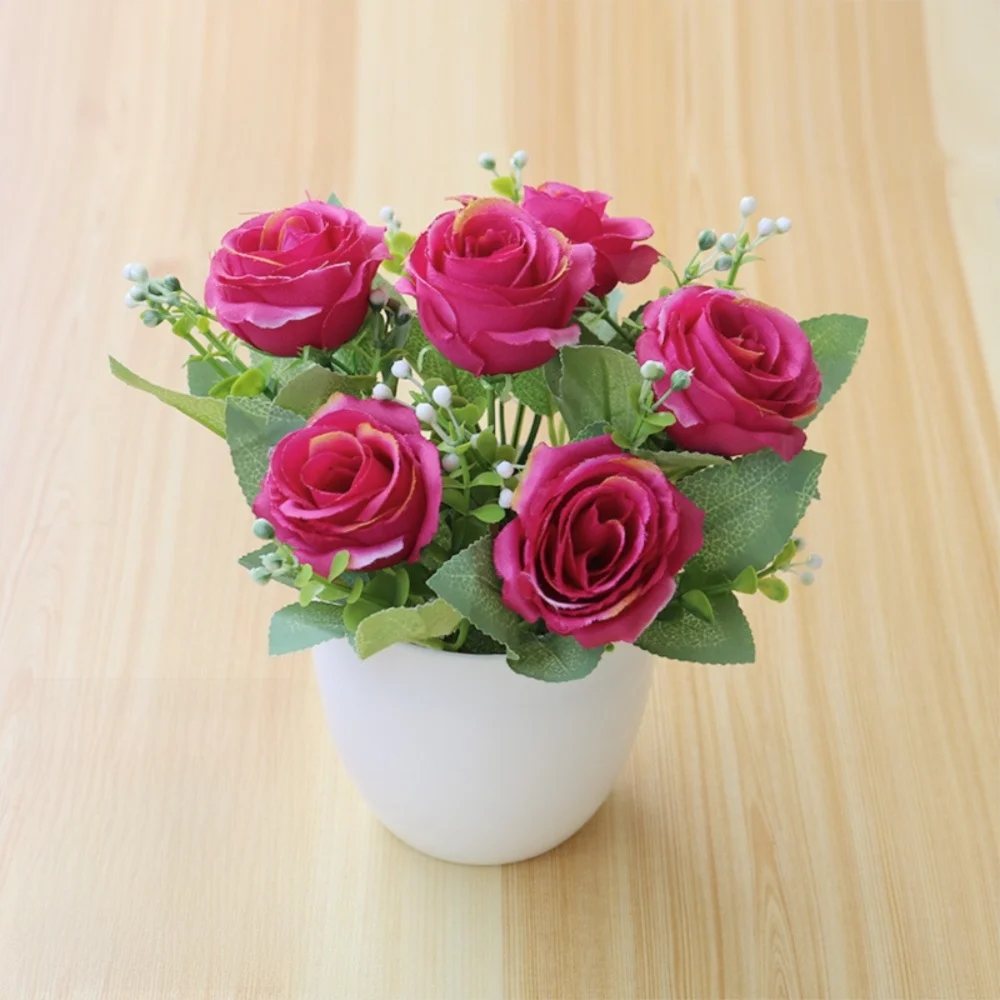 Rosa Artificiale In Vaso Plastica Multicolore Piante Finte Ornamentali Per Interni Ed Esterni Decorazione Giardino
