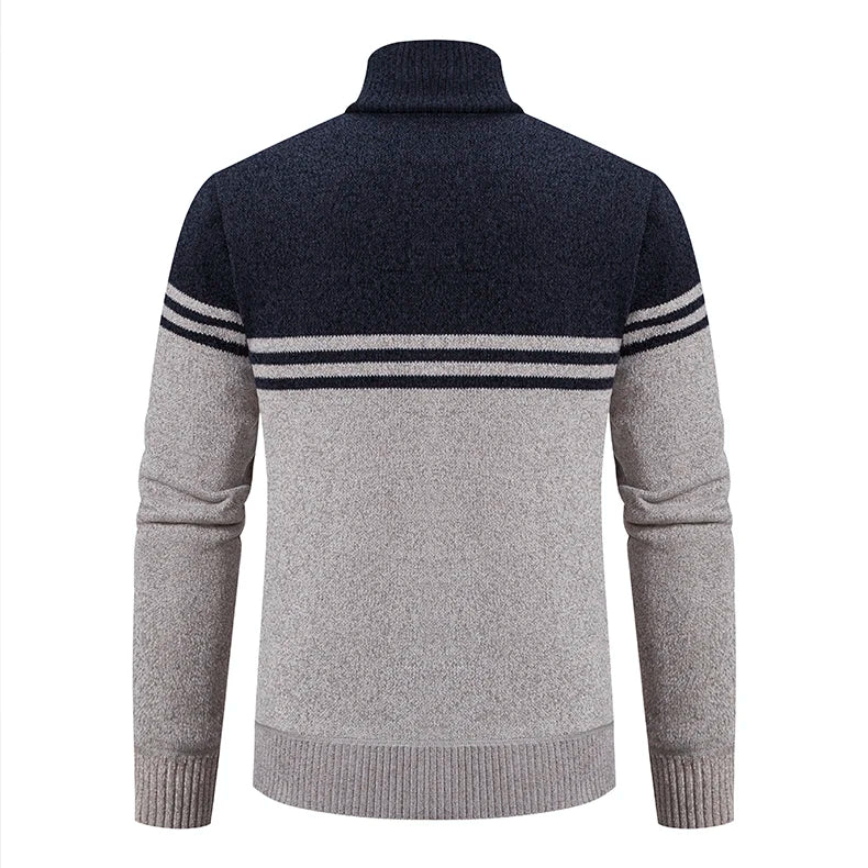 Nuovo Maglione Invernale da Uomo in Pile Spesso con Colletto Coreano e Cerniera Cardigan Casual a Righe