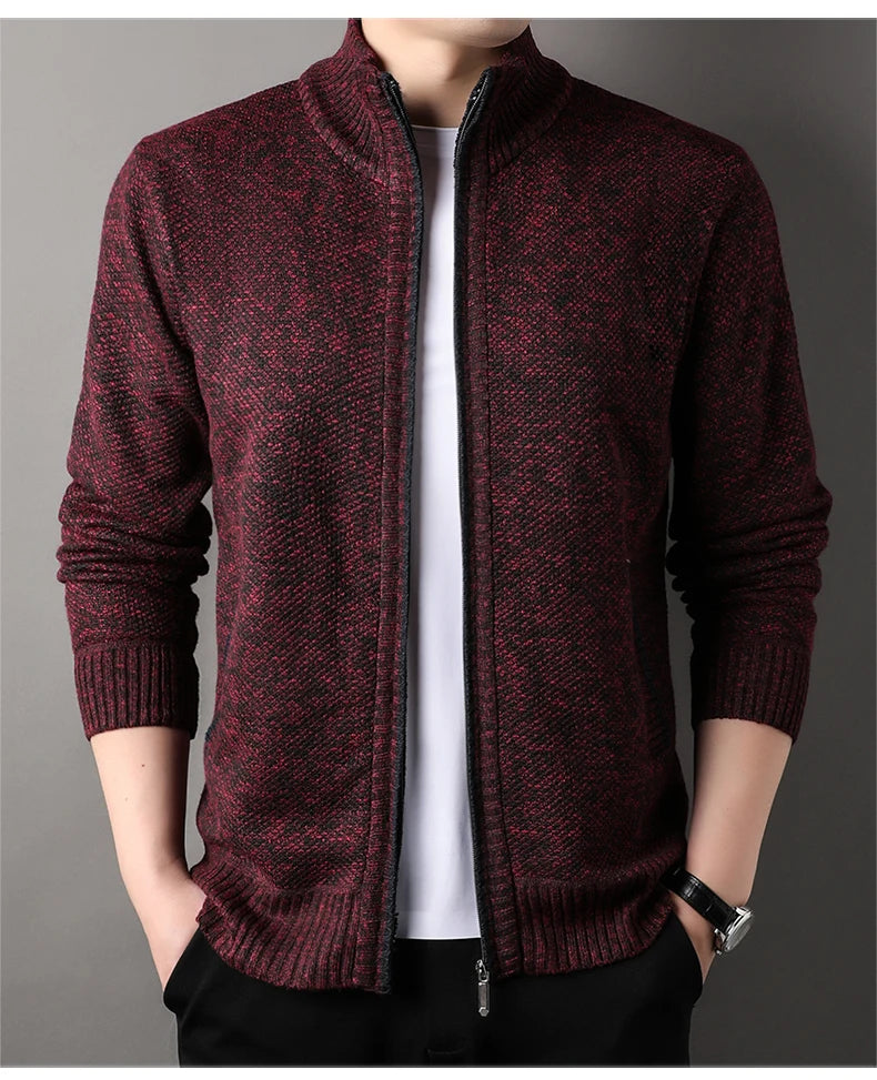 Maglione Lavorato A Maglia Con Colletto Rialzato Da Uomo Autunno Inverno Cardigan Slim In Tinta Unita Coreana