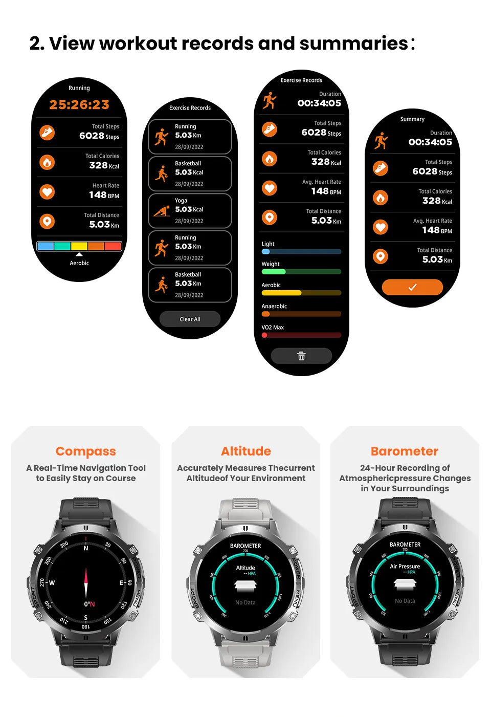 LIGE Orologio Smartwatch Uomo Con Display AMOLED Altimetro Barometro Bussola Batteria 900mAh Ultra Lunga Durata Sportivo