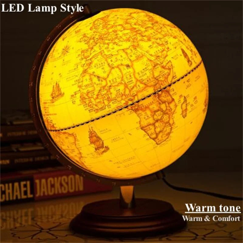 Globo Terrestre 20cm LED Con Base In Legno Di Sequoia Globo Del Mondo Inglese E Cinese HD Stampato 360 Gradi