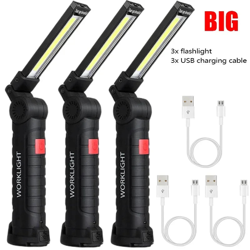 Torcia Portatile A LED COB Ricaricabile USB Lanterna Magnetica Con Batteria Incorporata Per Campeggio E Lavoro