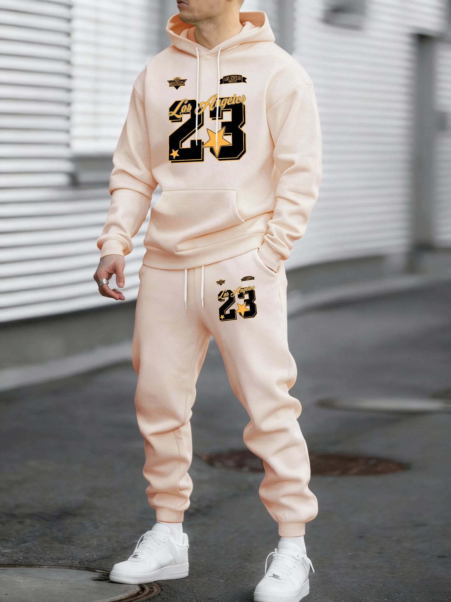 Felpa Con Cappuccio Uomo Autunno Inverno Set Pantaloni Lunghi In Pile Con Tasche Stampa Numero 23 Los Angeles California