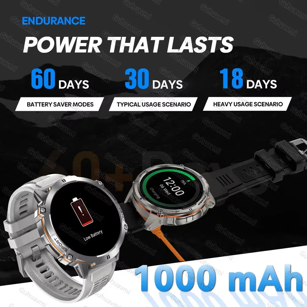 Smartwatch Da Uomo Militare T Rex 3 2025 HD AMOLED Chiamata Bluetooth Impermeabile 10 ATM 1000mAh Fitness All Aperto