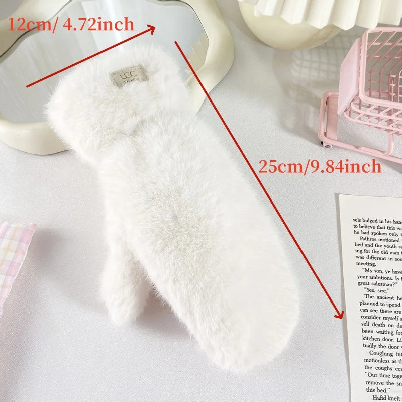 Guanti In Pelliccia Imitazione Coniglio Donna Invernali Antivento Caldi Peluche Spessi Morbidi Con Cashmere Dita Intere