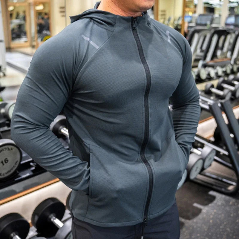 Giacca Sportiva da Uomo con Cappuccio Traspirante Manica Lunga Slim Fit Top da Corsa ad Asciugatura Rapida