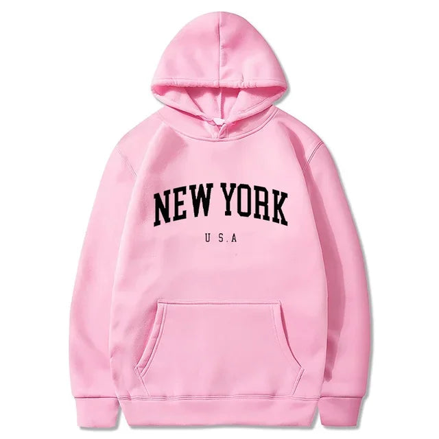 Felpe Con Cappuccio Uomo Donna New York City Stampe Lettere Grafica Casual Harajuku Pullover Abbigliamento Sportivo