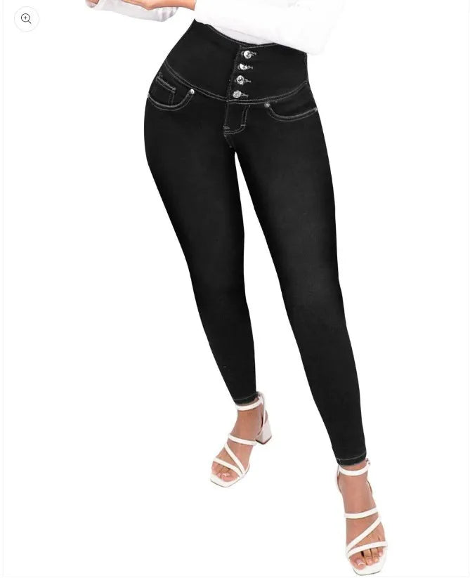 Jeans Elasticizzati A Gamba Sottile Denim Skinny Vita Alta Da Donna Pantaloni Oversize Che Modellano I Glutei