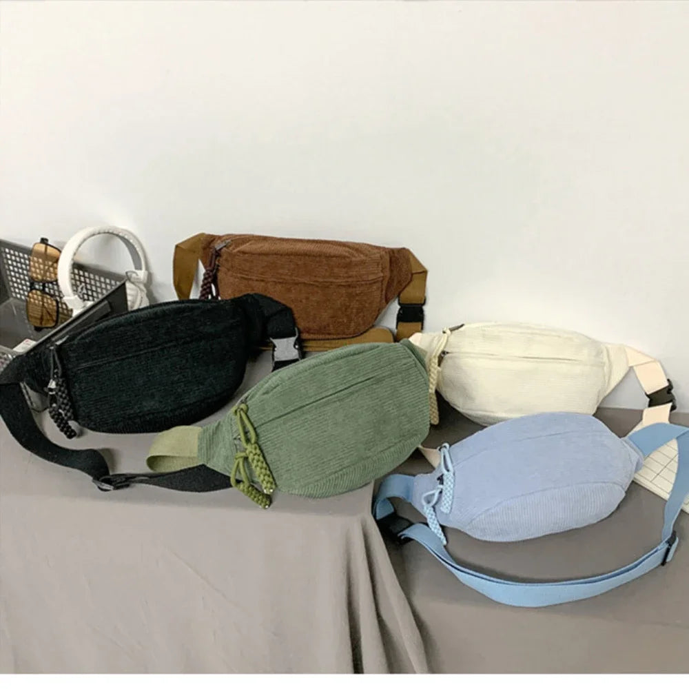 Marsupio Da Donna In Velluto A Coste Grande Capacità Borsa Da Petto Stile Street Tracolla E Cintura Casuale