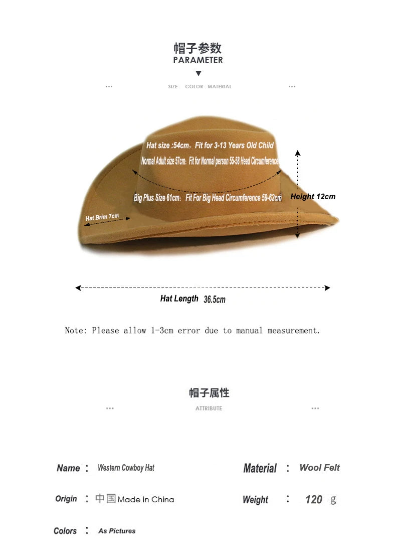 Cappello Coordinato In Feltro In Genitore Figlio Unisex Con Tesa Larga Geometria Retrò Cappello Da Cowboy Western