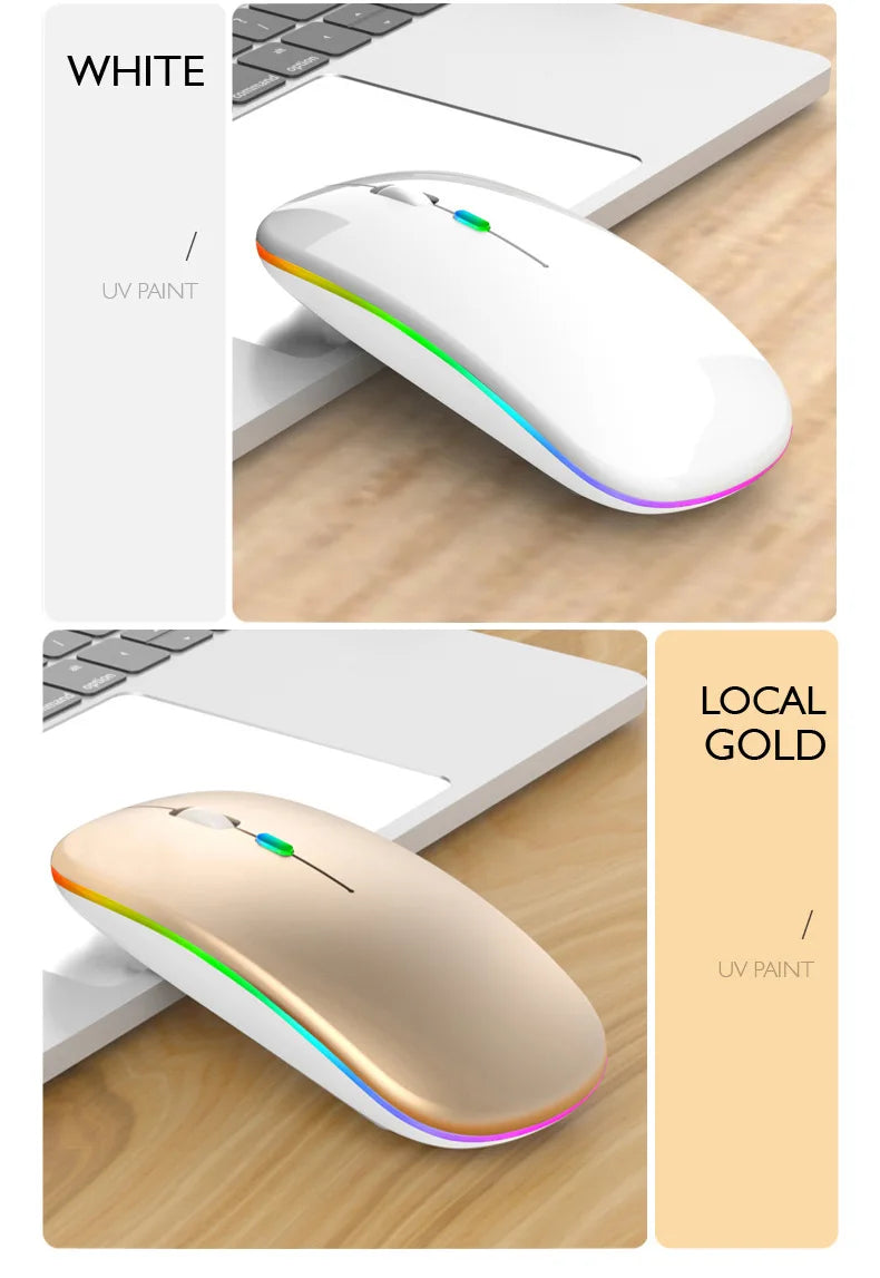 Mouse Wireless Bluetooth Ricaricabile USB RGB 1600 DPI 2,4 GHz Per PC Laptop Tablet MacBook Gaming
