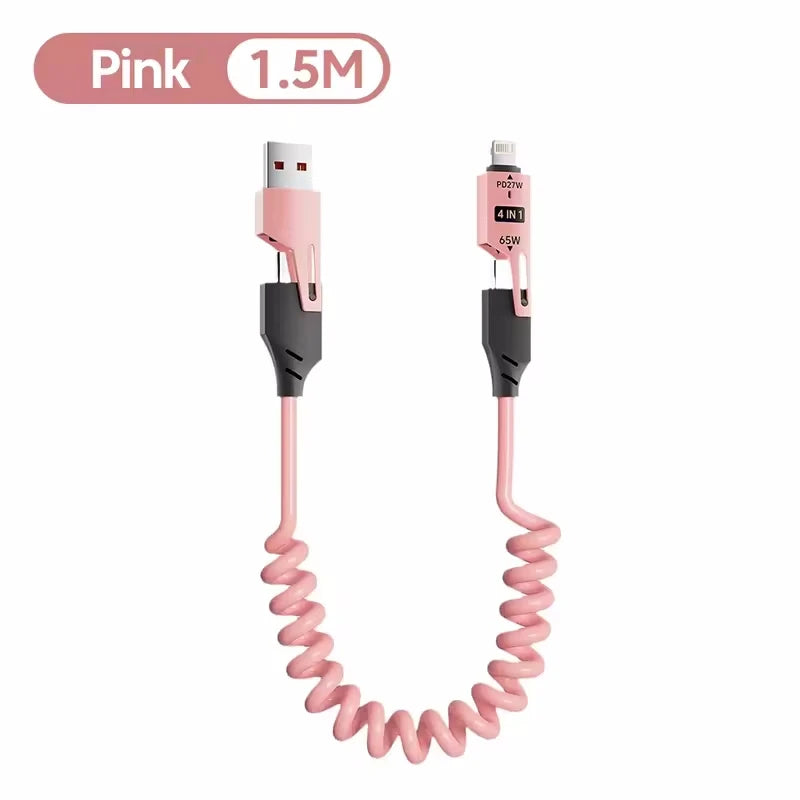 Cavo USB A Molla 4 In 1 Per Caricabatterie Rapido Da 65 W Tipo C 6A Per iPhone iPad MacBook Huawei