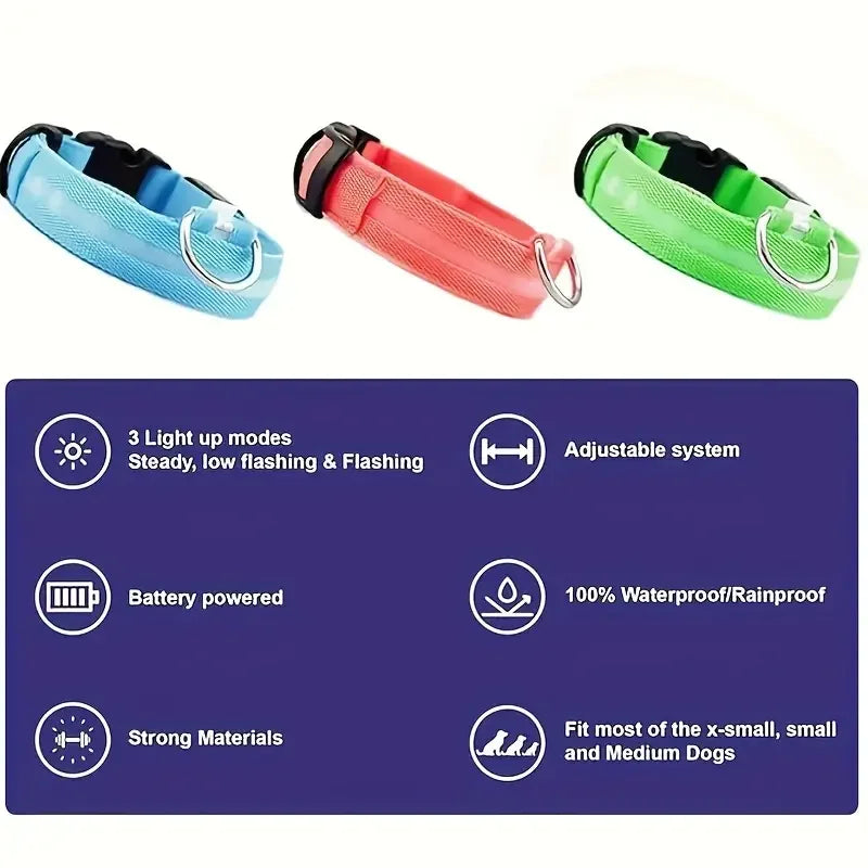 Guinzaglio per Cani in Nylon Led Sicurezza Notturna Lampeggiante Illumina al Buio Collare Fluorescente Luminoso
