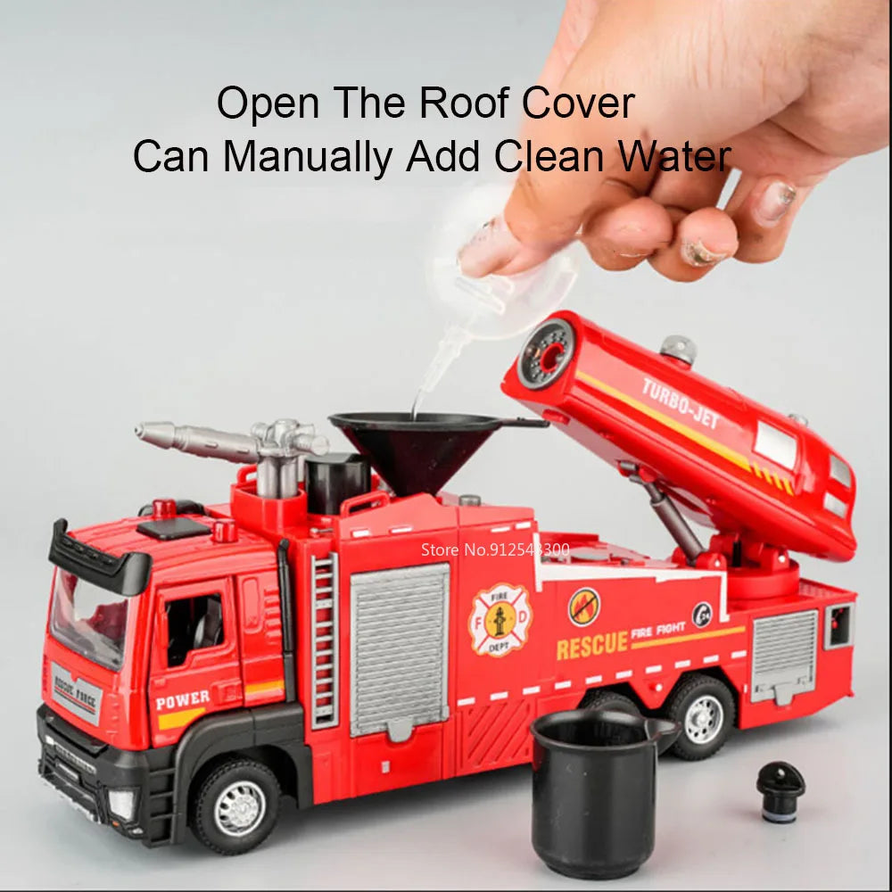 Scala 1:32 Spruzzo D'Acqua Camion Pompieri Modello Con Suono Luce Porte Apribili Tirare Indietro Regalo Ragazzi