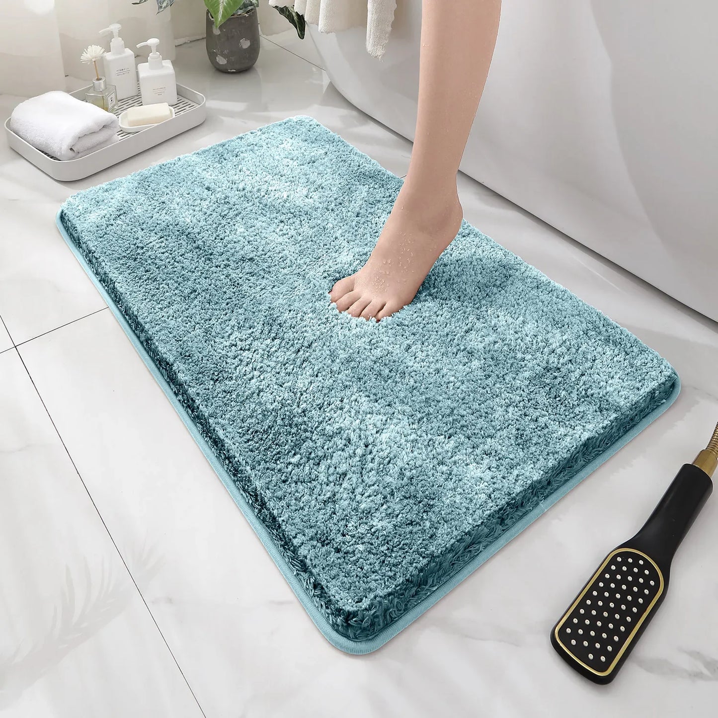 Tappetino Da Bagno Arrotondato E Ispessito Antiscivolo Peluche Assorbente Per Vasca E Per Porta D Ingresso