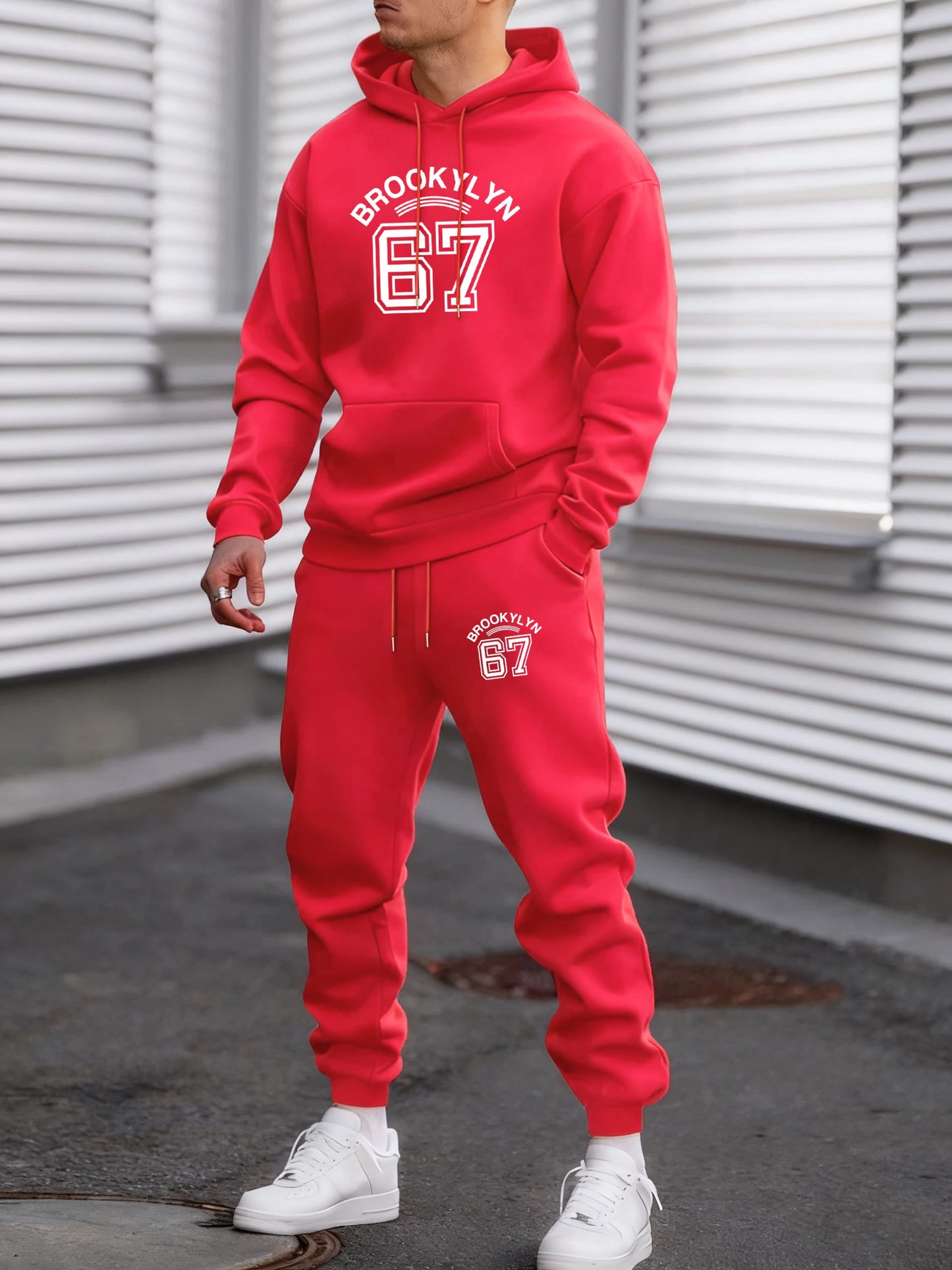 Brooklyn Lettera 67 Stampe Arte Tuta Sportiva Uomo Con Cappuccio In Pile Caldo Pantaloni Larghi Autunno Vintage