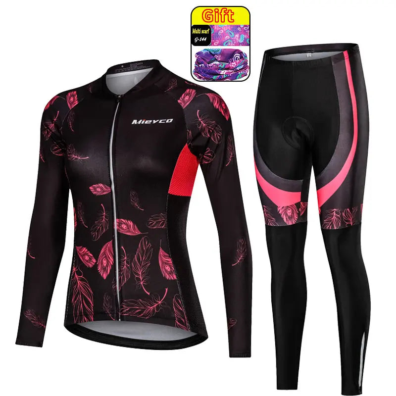 Mieyco Completo Ciclismo Donna Set Maglie a Maniche Lunghe in Poliestere Protezione UV Jersey