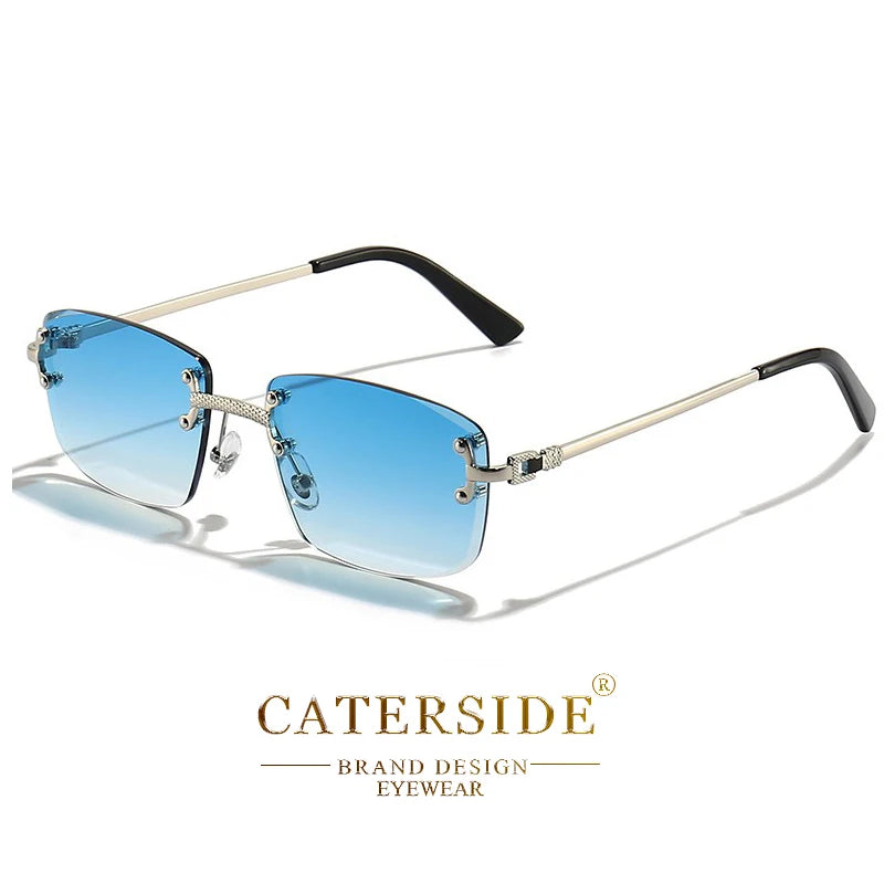 Occhiali Da Sole Rettangolari Caterside Punk In Metallo Lusso Senza Montatura Lenti Gradiente UV400 Uomo Donna Sport 2024
