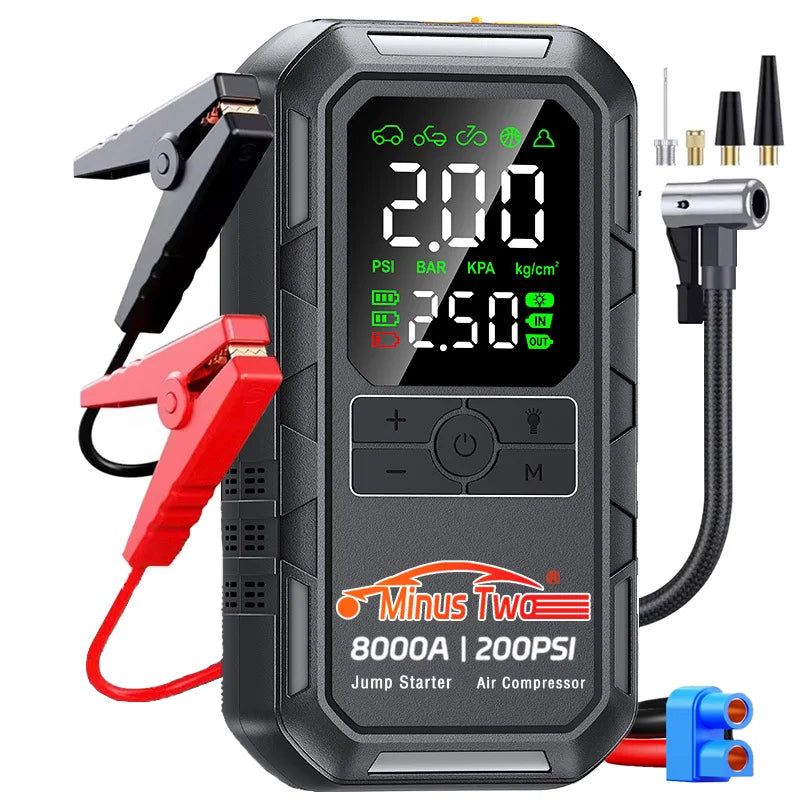 Avviatore D'Emergenza Auto 4 In 1 Con Compressore D'Aria Pompa Pneumatici 150 PSI Power Bank Portatile