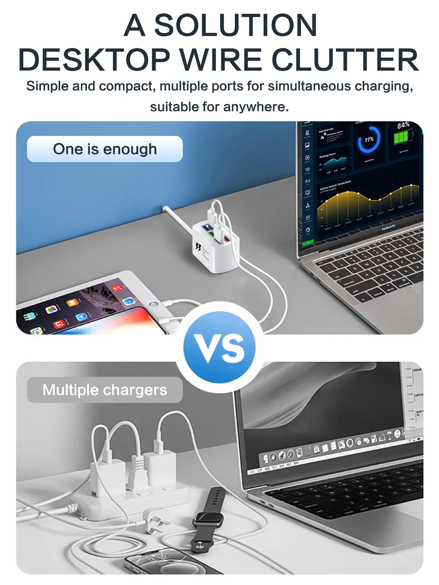Caricatore USB Veloce 6 In 1 Stazione Ricarica Da Tavolo Con Cavo Da 1 M Hub USB Integrato Compatibile iPhone