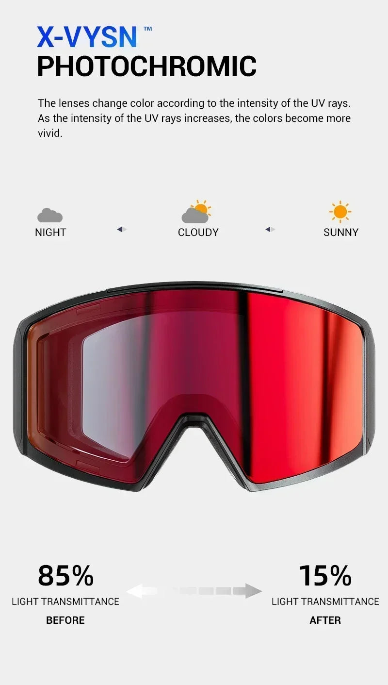 Kapvoe Occhiali Da Sci Fotocromatici E Maschera Da Snowboard Antiappannamento UV400 Per Uomo E Donna Occhiali Inverno