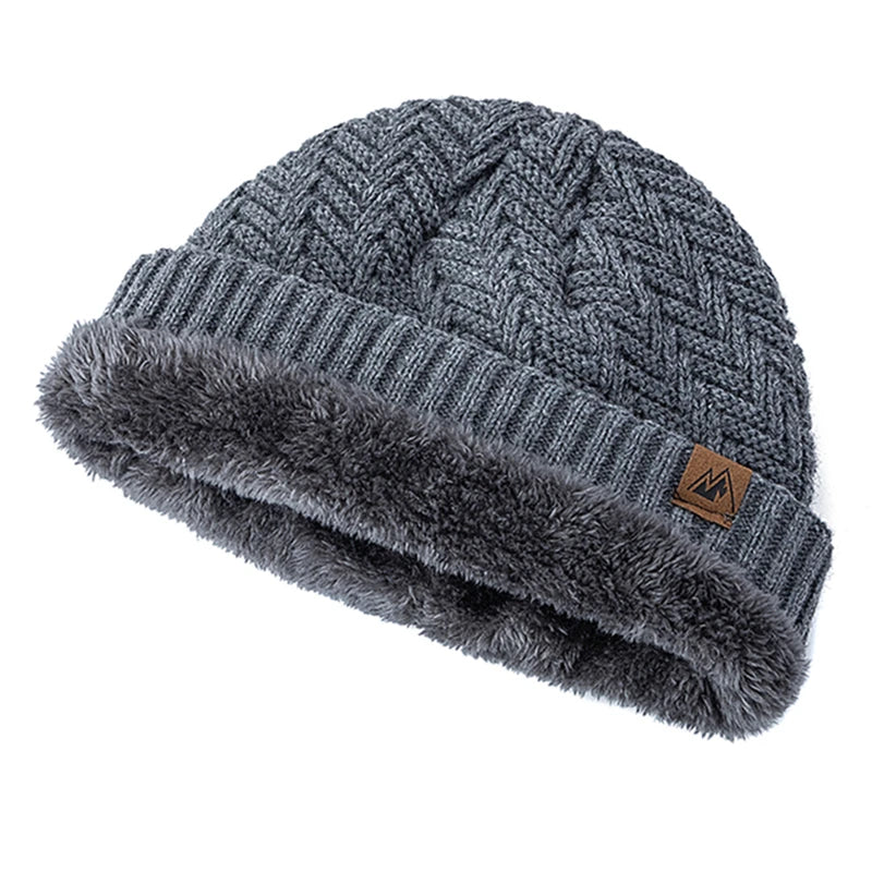 Berretto Invernale Unisex Peak Labal Lavorato A Maglia Con Fodera In Pelliccia Peluche Per Esterni Uomo Donna