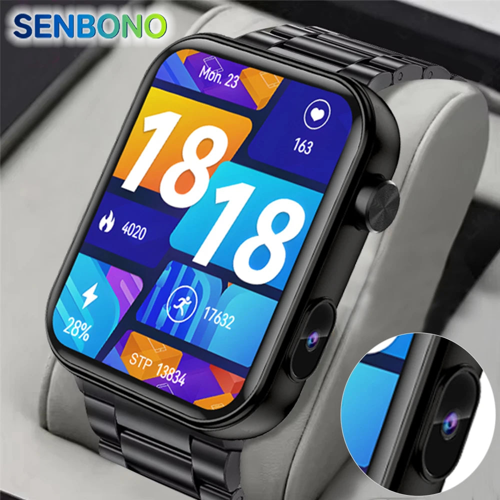 Senbono Smartwatch Con Fotocamera Chiamata Bluetooth Videocitofono Fai Da Te Monitor Battito Cardiaco Sportivo